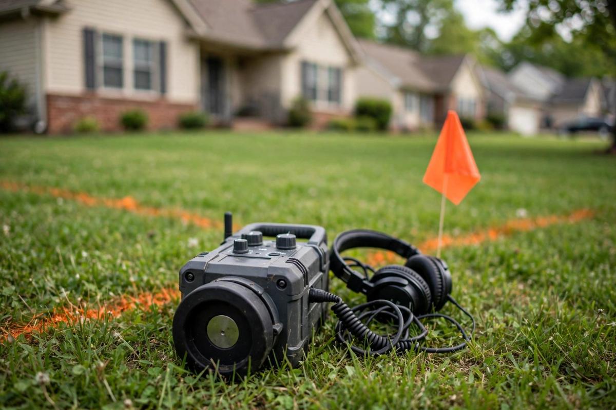 Ground microphone and headphones for locating a water line leak