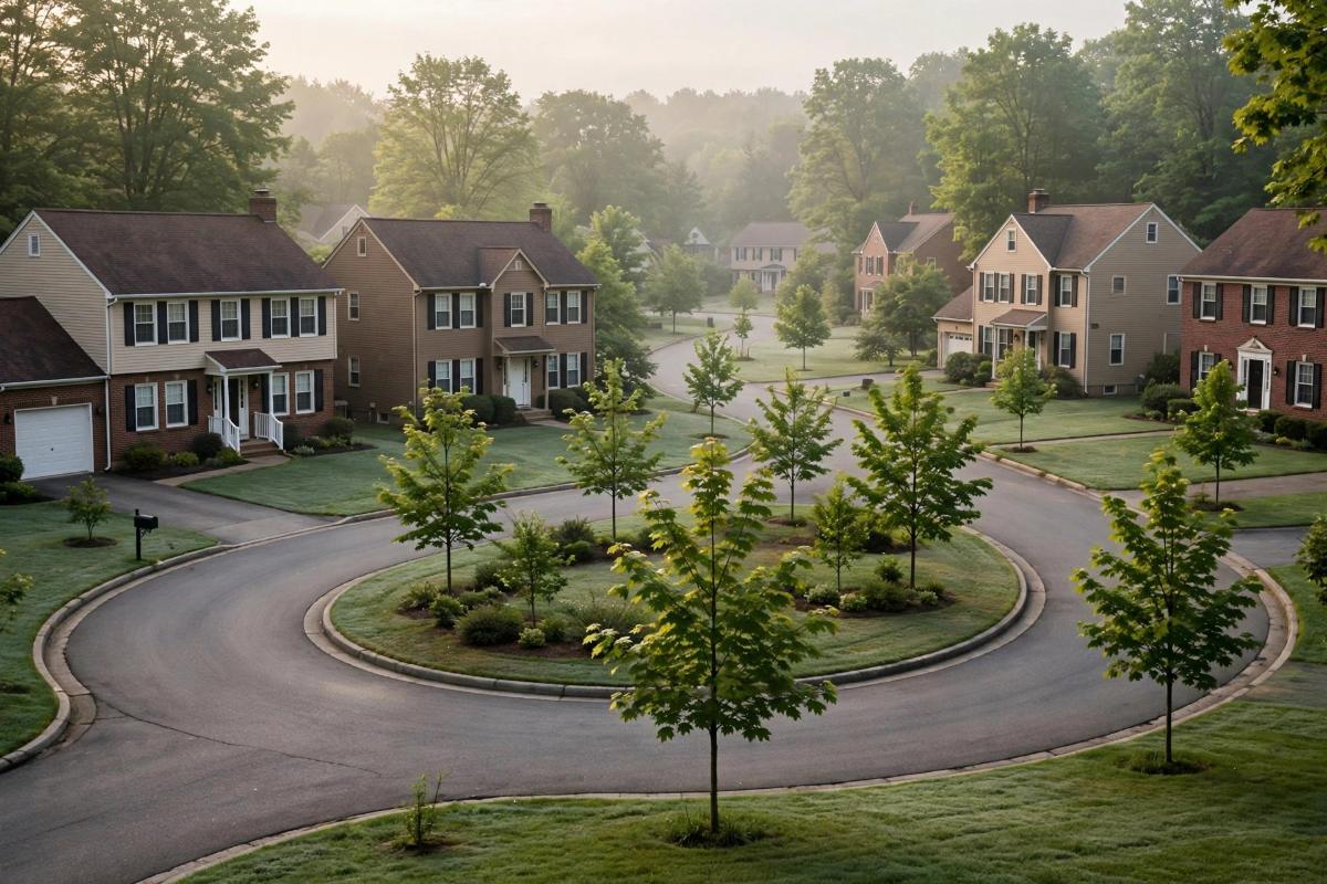 Colonial homes on a quiet suburban cul-de-sac