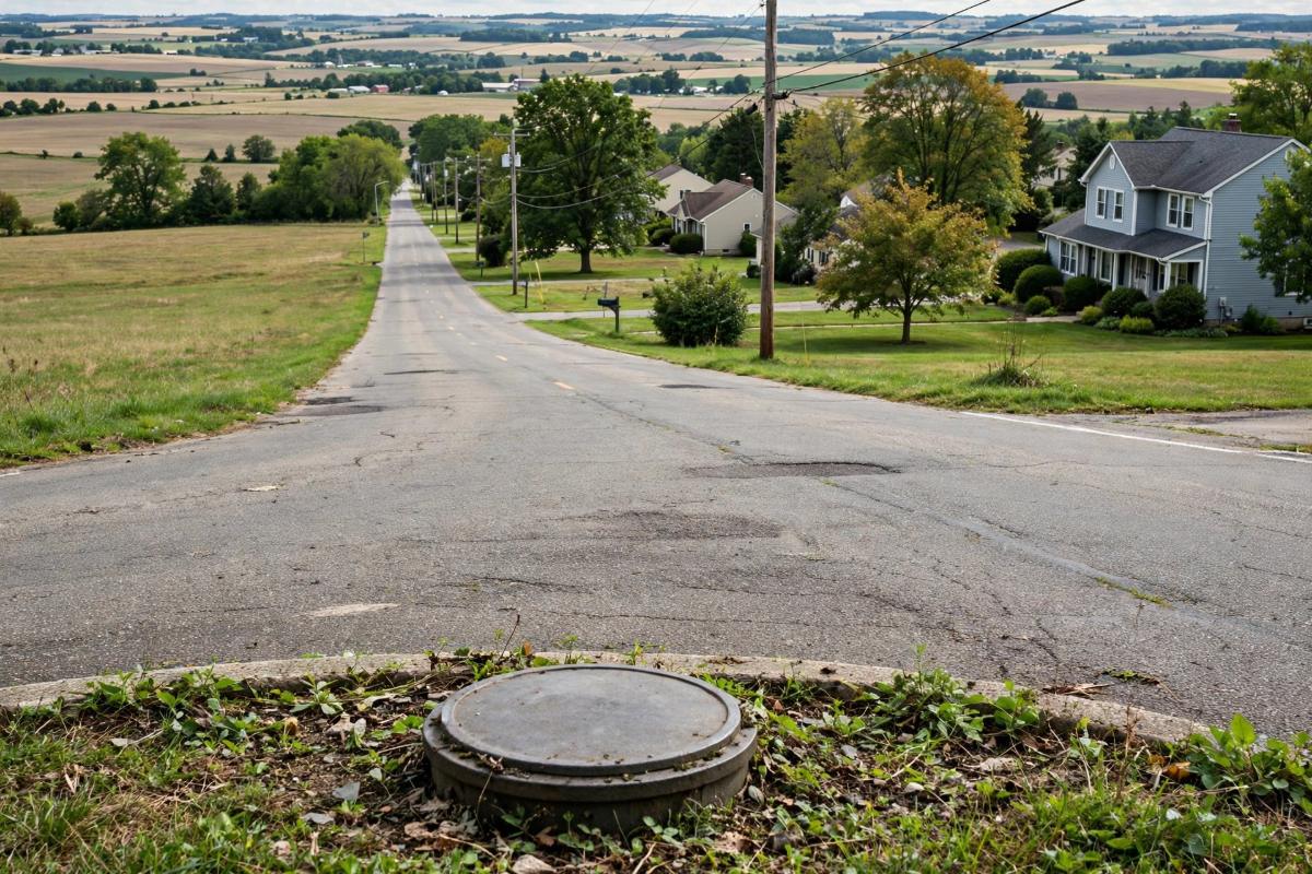 Township road with a meter box at the curb