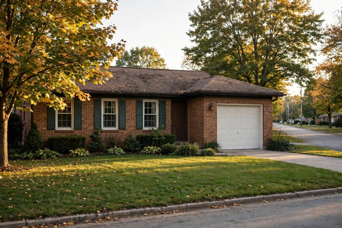 1970s brick ranch home with a manicured lawn in Penn Township