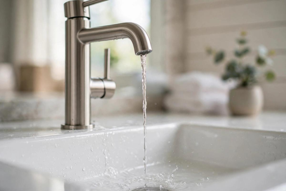 Weak stream of water from a bathroom faucet in a home