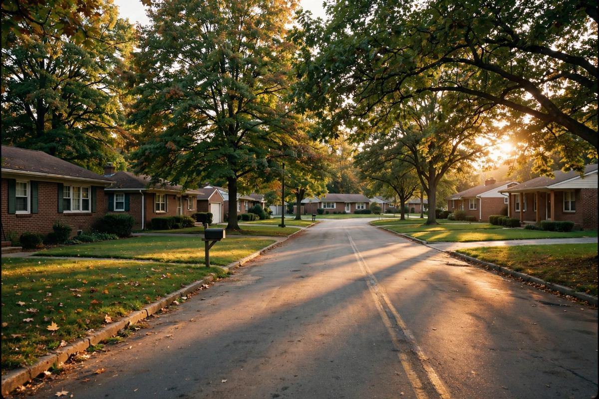 1970s ranch homes on a quiet suburban street in Penn Township