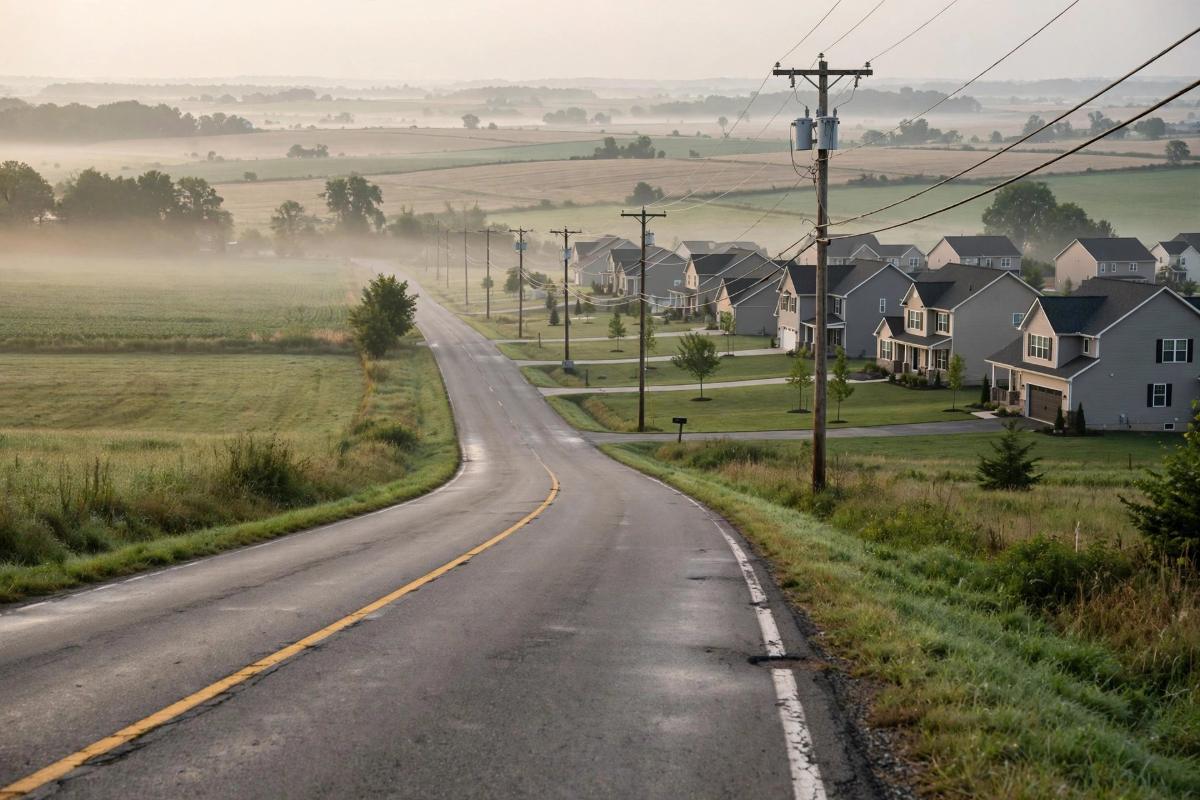Township road with homes on large lots in Rapho Township